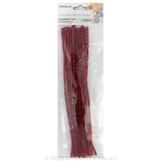 Chenille Stems Tinsel 6mm 24pc - Pink