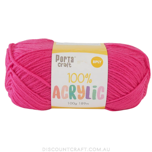 Acrylic Yarn 100g 189m 8ply - Hot Pink