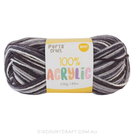 Acrylic Yarn 100g 189m 8ply - Variegated Charcoal