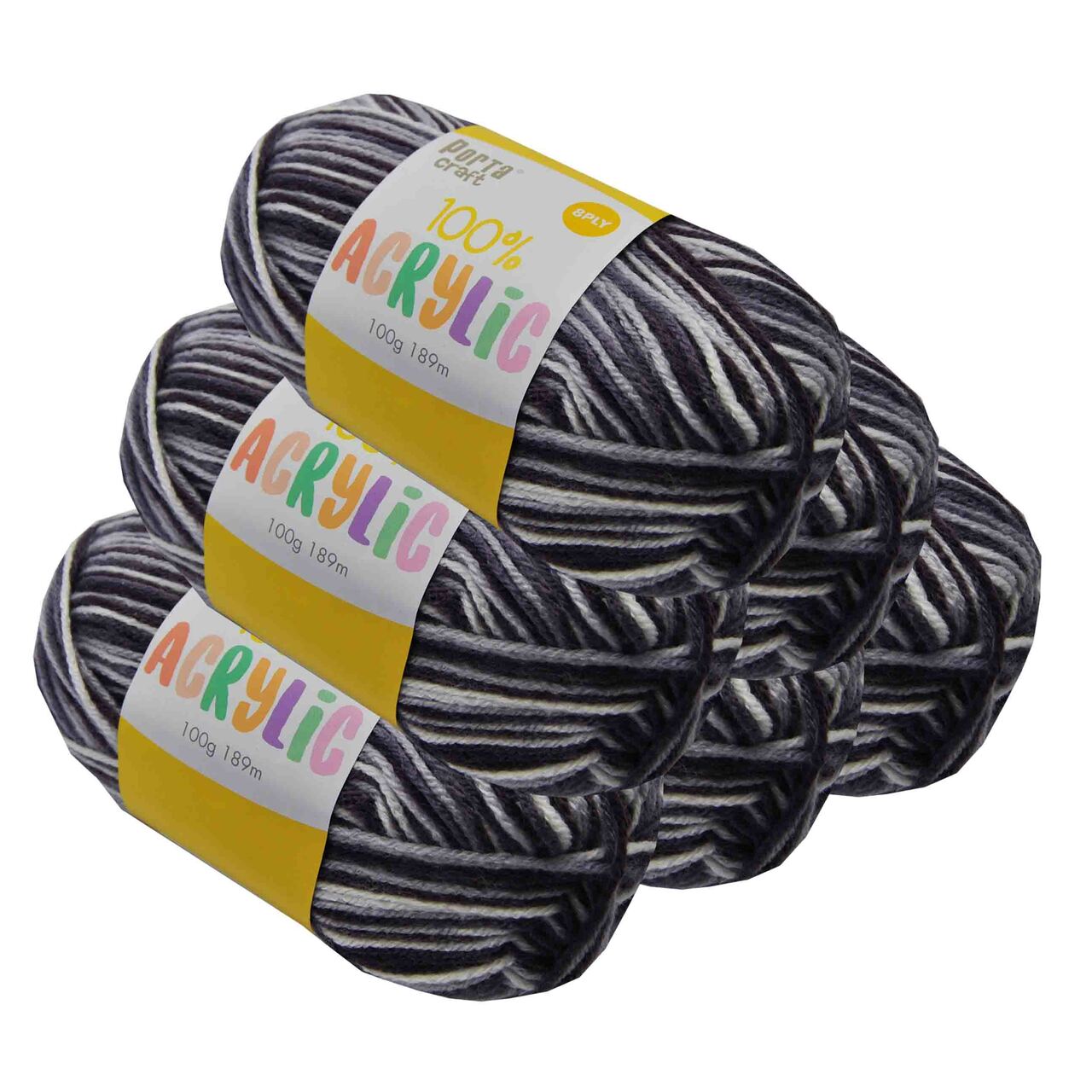 Acrylic Yarn 100g 189m 8ply - Variegated Charcoal
