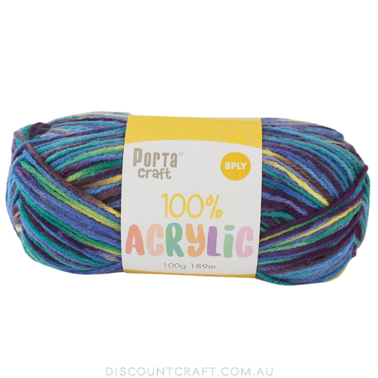 Acrylic Yarn 100g 189m 8ply - Variegated Aqua Marine