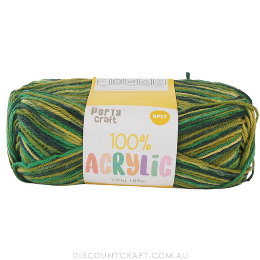 Acrylic Yarn 100g 189m 8ply - Variegated Forrest Green
