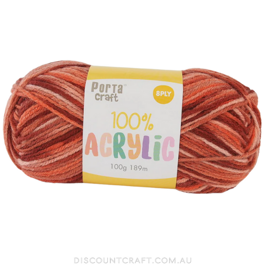 Acrylic Yarn 100g 189m 8ply - Variegated Fire