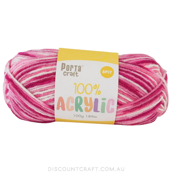 Acrylic Yarn 100g 189m 8ply - Variegated Rose