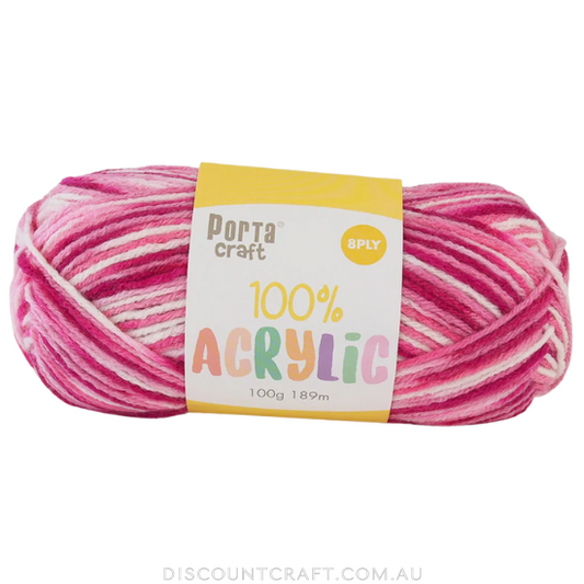 Acrylic Yarn 100g 189m 8ply - Variegated Rose