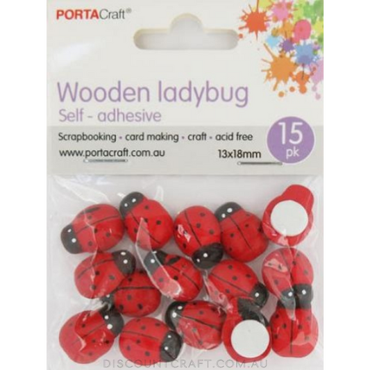 Wooden Ladybug Self-Adhesive 13x18mm 15pc