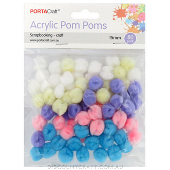 Acrylic Pom Poms 15mm 80pk - Pastels