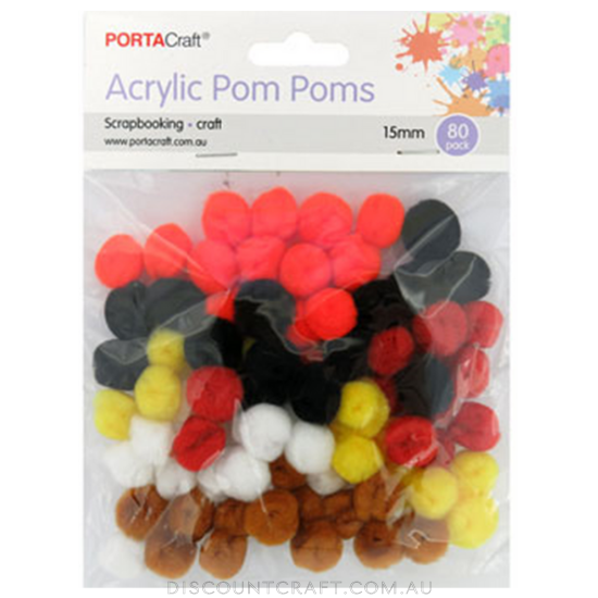 Acrylic Pom Poms 15mm 80pk - Earth Tones