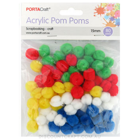 Acrylic Pom Poms 15mm 80pk - Bright Colours