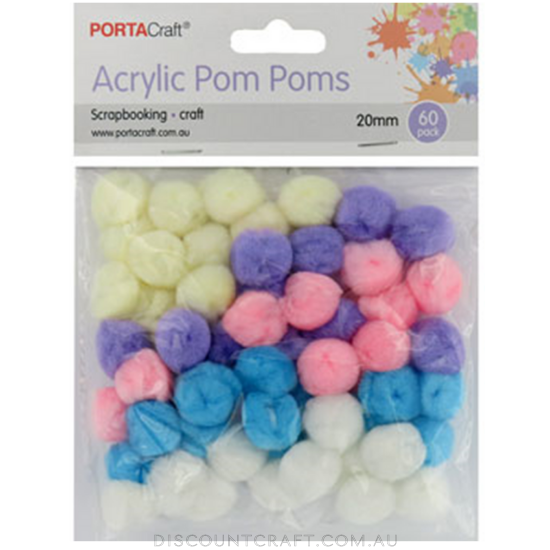 Acrylic Pom Poms 20mm 60pk - Pastels