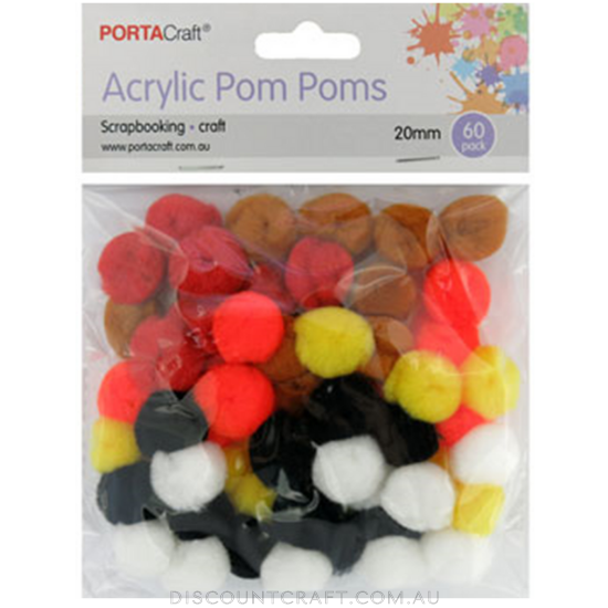 Acrylic Pom Poms 20mm 60pk - Earth Tones