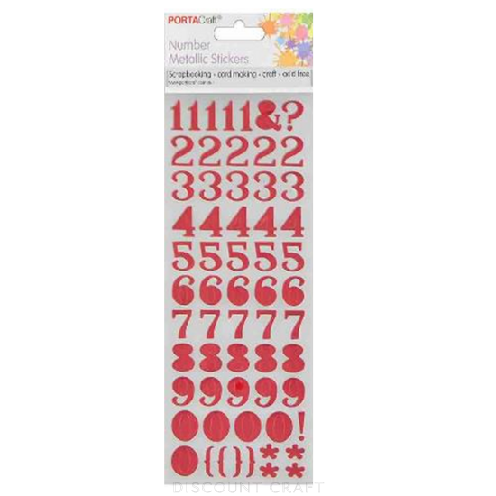 Number Foil Stickers Arial - Red