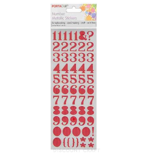 Number Foil Stickers Arial - Red