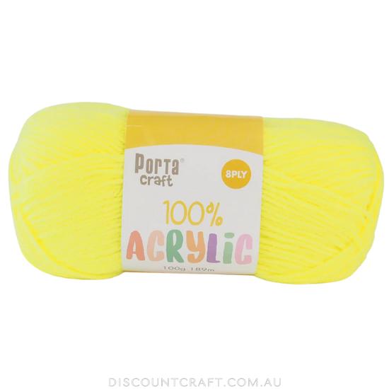 Acrylic Yarn 100g 189m 8ply - High Viz Yellow