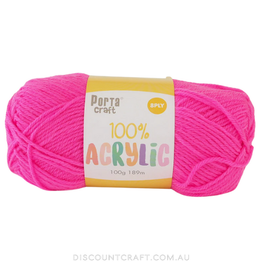 Acrylic Yarn 100g 189m 8ply - High Viz Pink