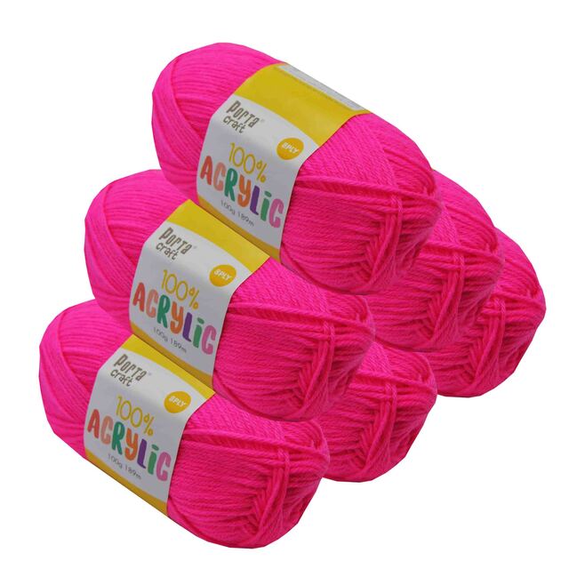 Acrylic Yarn 100g 189m 8ply - High Viz Pink