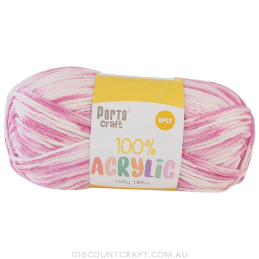 Acrylic Yarn 100g 189m 8ply - Variegated Pinky Pie