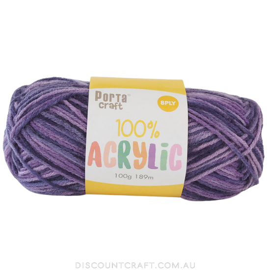 Acrylic Yarn 100g 189m 8ply - Variegated Purple Popper