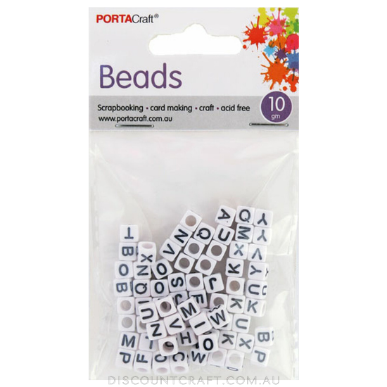 Beads Alphabet  6mm 10g Cubes - Black & White