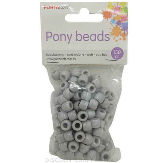 Pony Beads - 150 pack - Grey