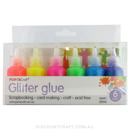 Glitter Glue 20ml 6pk - Neon Colours