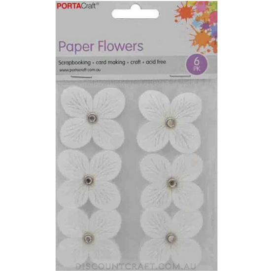 Flowers Paper  40mm 6pk with Rhinestones - White