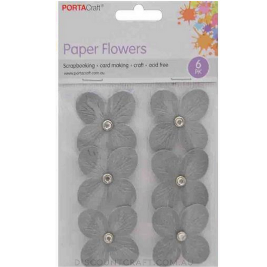 Flowers Paper  40mm 6pk with Rhinestones - Silver