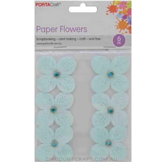 Flowers Paper  40mm 6pk with Rhinestones - Teal