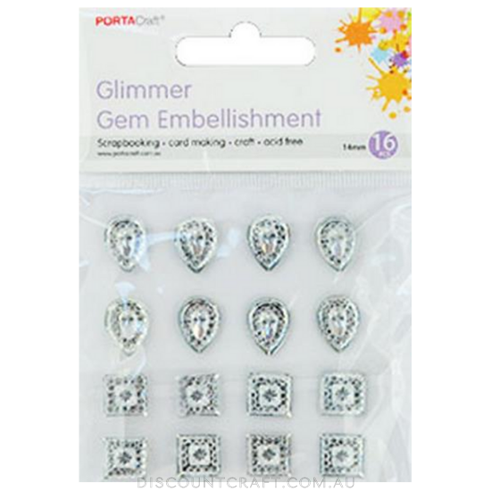 Pavé Bling 16mm Tear Drops & Squares 16pc - Silver