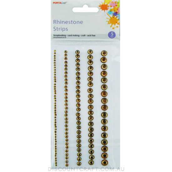 Rhinestone Borders 2-6mm 10cm 5 Strips - Gold - Discount Craft