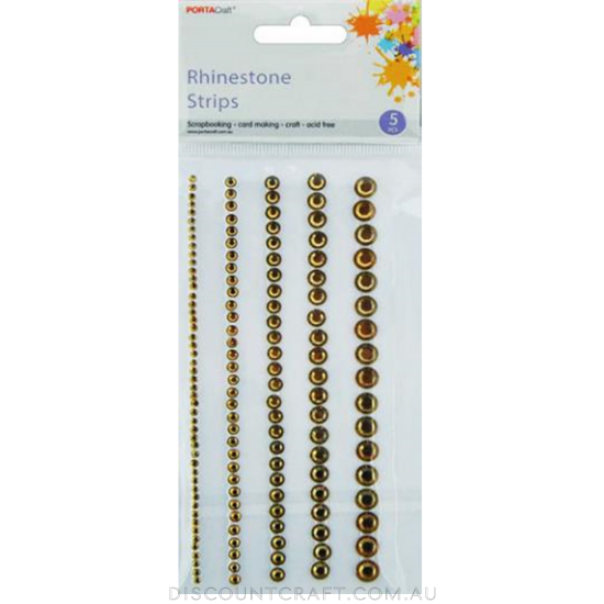 Rhinestone Borders  2-6mm 10cm 5 Strips - Gold