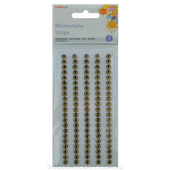 Rhinestone Borders 5mm 11cm 5 Strips - Gold - Discount Craft