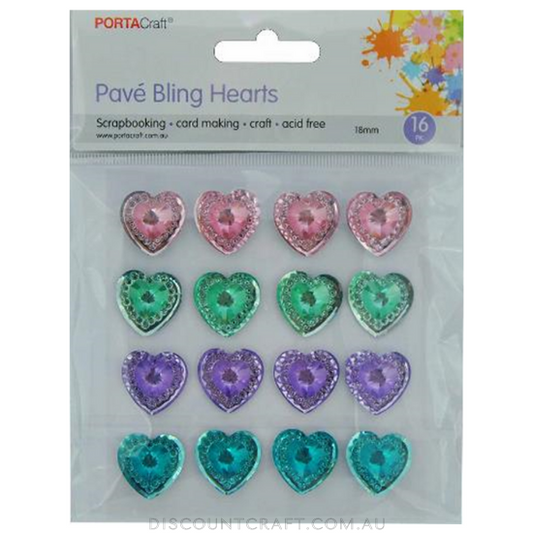 Pavé Bling 18mm Hearts 16pk - Pastel