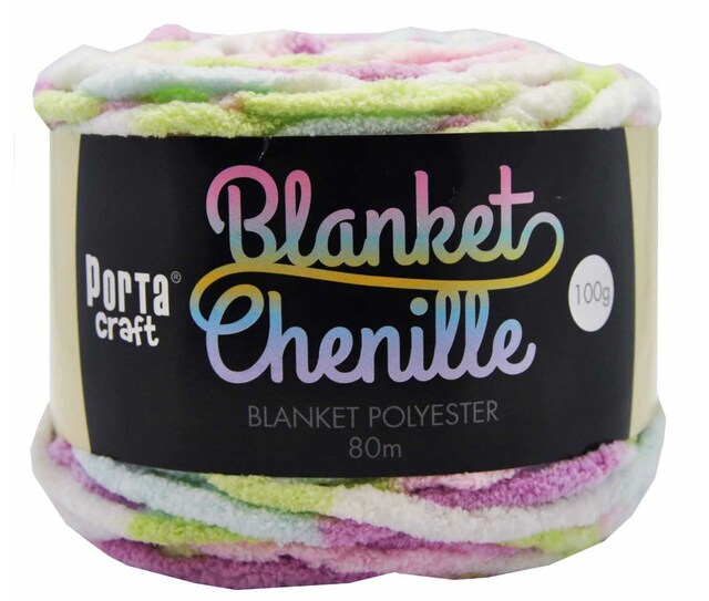 Chenille Blanket Yarn 100g 80m 12ply -  Pastel Rainbow