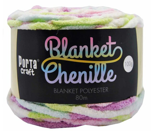Chenille Blanket Yarn 100g 80m 12ply -  Pastel Rainbow