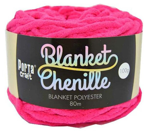 Chenille Blanket Yarn 100g 80m 12ply - Hot Pink