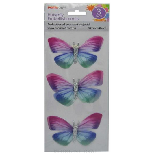 Butterfly Stickers 60x40mm 3pk - Purple & Blue