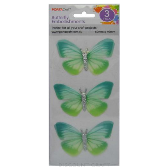 Butterfly Stickers 60x40mm 3pk - Green & Yellow