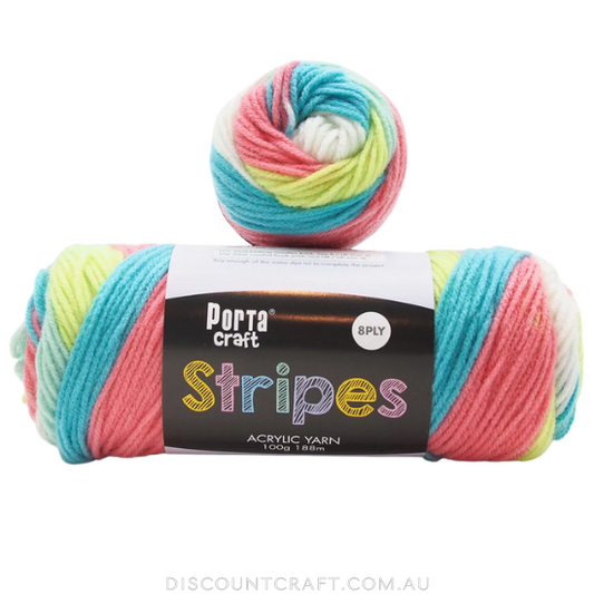 Stripes Acrylic Yarn 100g 188m 8ply - Candy