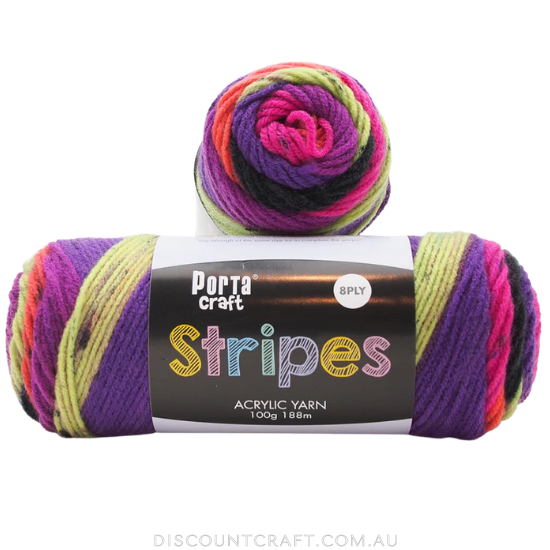 Stripes Acrylic Yarn 100g 188m 8ply - Bright