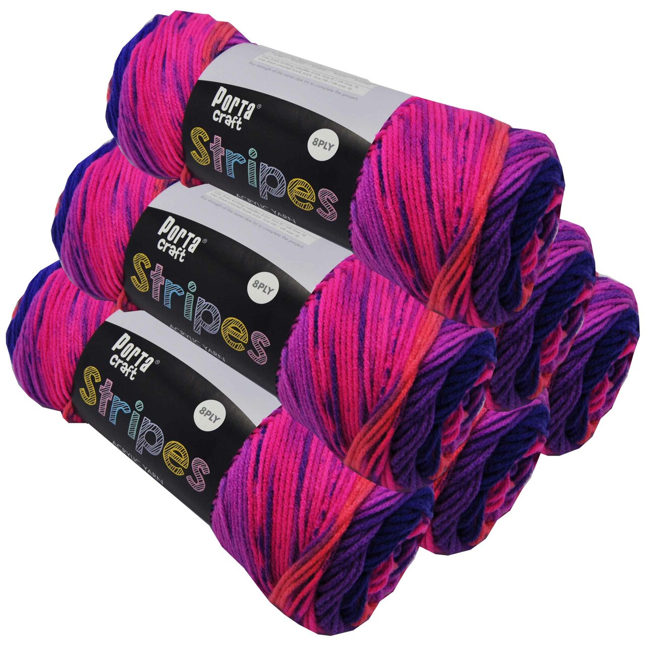 Stripes Acrylic Yarn 100g 188m 8ply - Flamenco