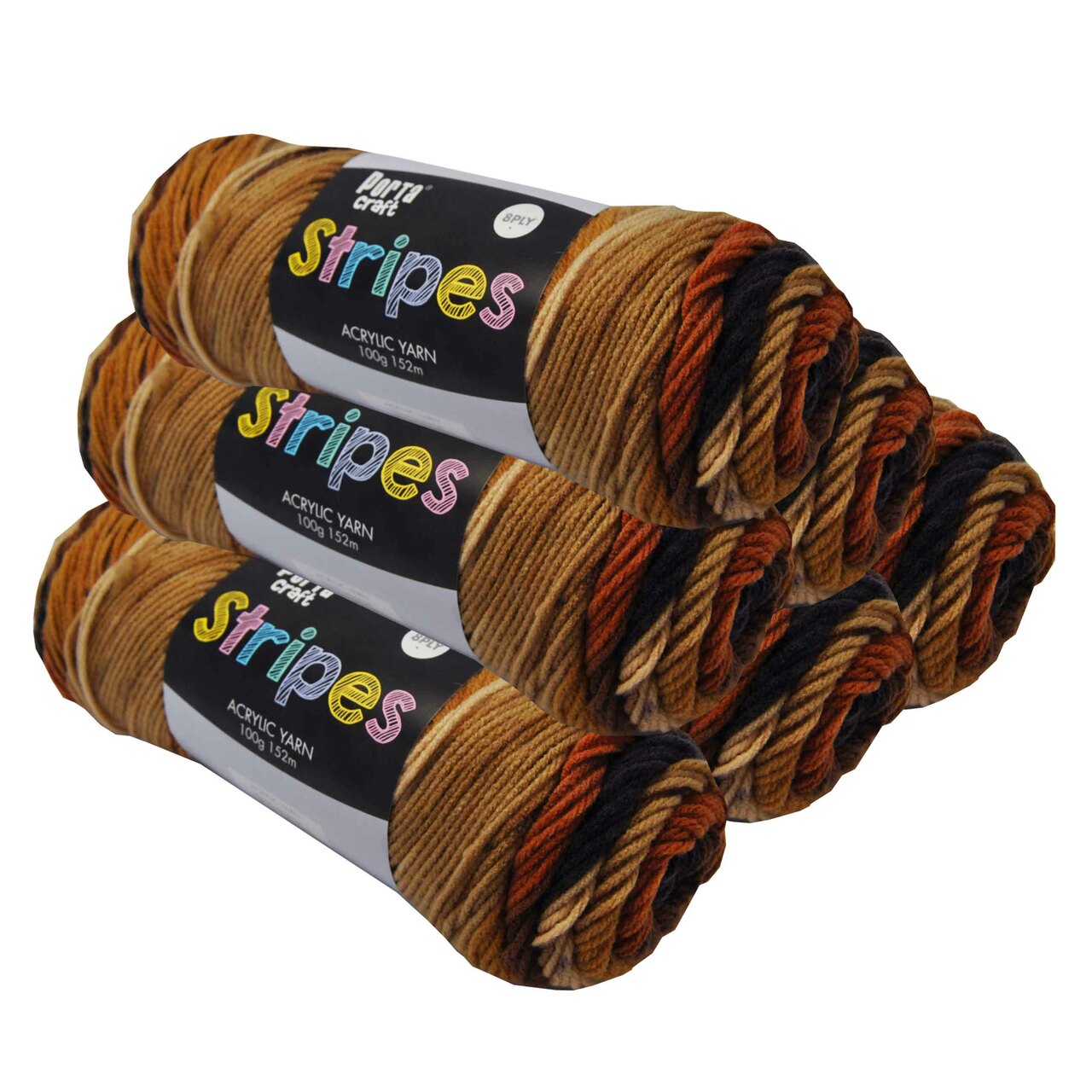 Stripes Acrylic Yarn 100g 188m 8ply - Latte