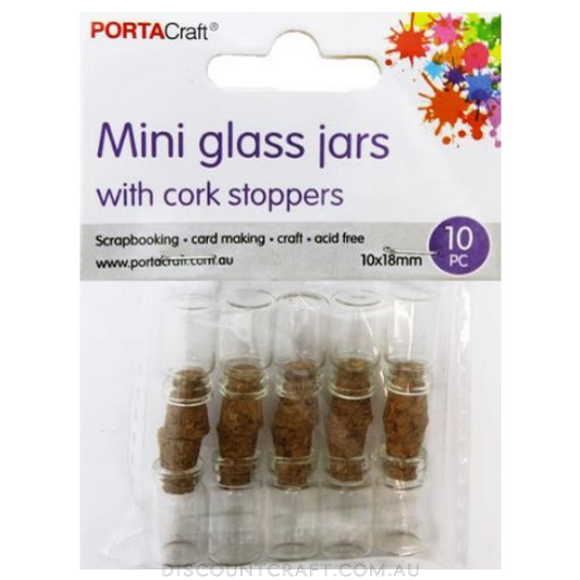 Glass Jars 10x18mm 10pk with Cork Stoppers