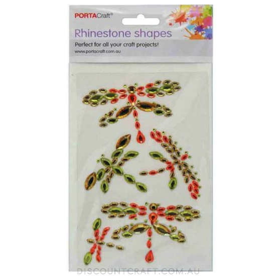 Rhinestone Decal Dragonflies 5pk - Green & Orange