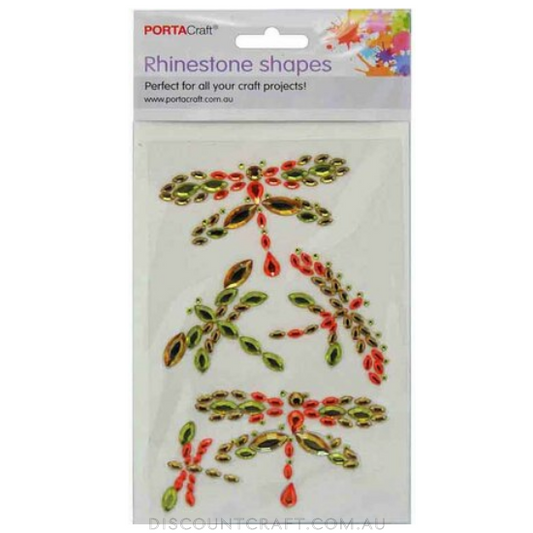 Rhinestone Decal Dragonflies 5pk - Green & Orange