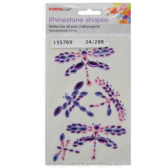 Rhinestone Decal Dragonflies 5pk - Purple