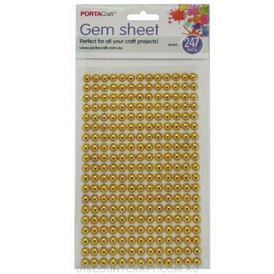 Self Adhesive 6mm Gems - Gold