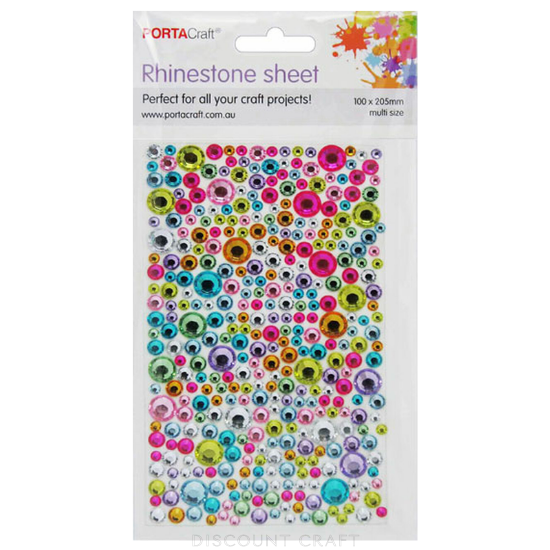 Rhinestone Sheet Multi Size 100x205mm Multi Colour