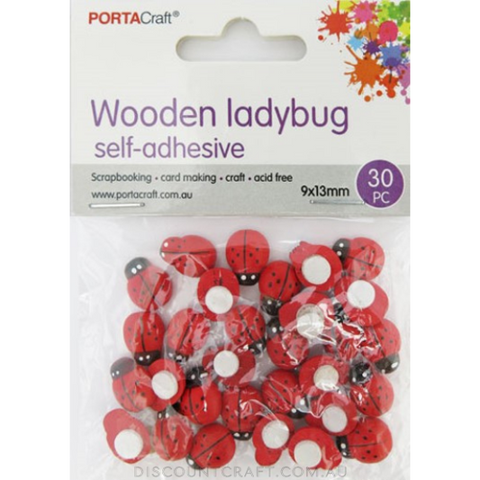 Wooden Ladybug Self-Adhesive  9x13mm 30pc