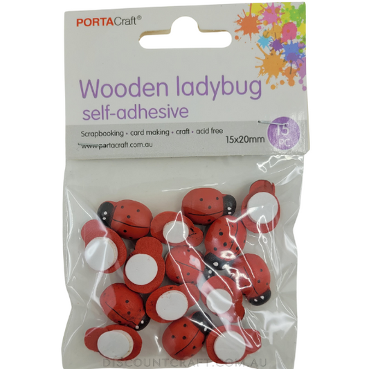 Wooden Ladybug Self-Adhesive 15x20mm 15pc